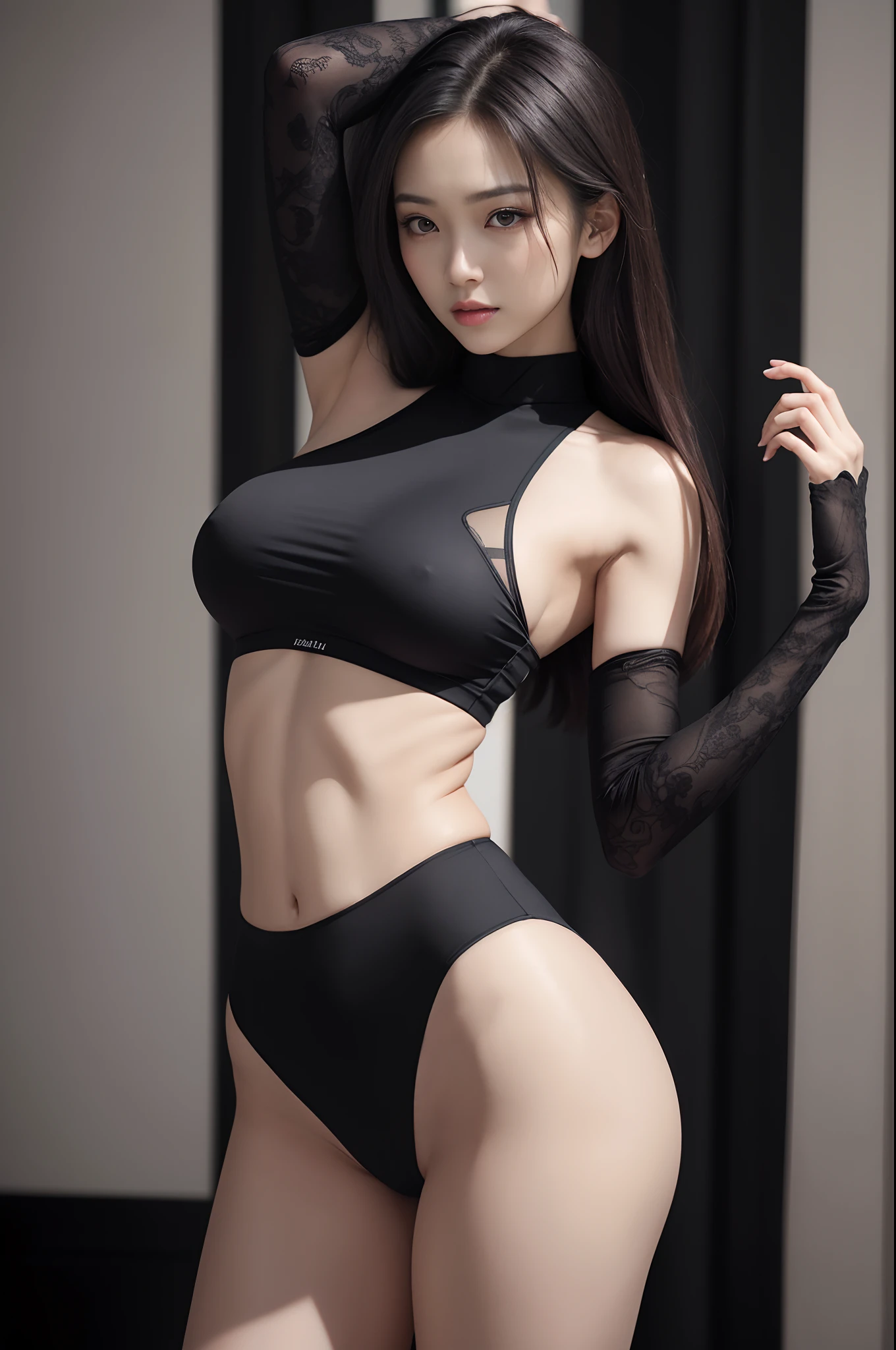 8K, Masterpiece, RAW photo, Best quality, detail:1.2),Photorealistic, Extremely detailed CG unifies 8K, 8K, Diamond, and wallpaper, Depth of field, Cinematic light, Lens flare, Ray tracing, (Extremely beautiful face, Beautiful lips, Beautiful eyes), intricate detail face, ((ultra detailed skin)) 1girll, In the dark, deepshadow, Beautiful and elegant Chinese girl, Kpop idol,(Very slim and slender muscular body:1.3), (Red sheer yoga pants;1.4),Tight Yoga Pants,Embarrassing lines,No underwear,Big breasts that expose the,