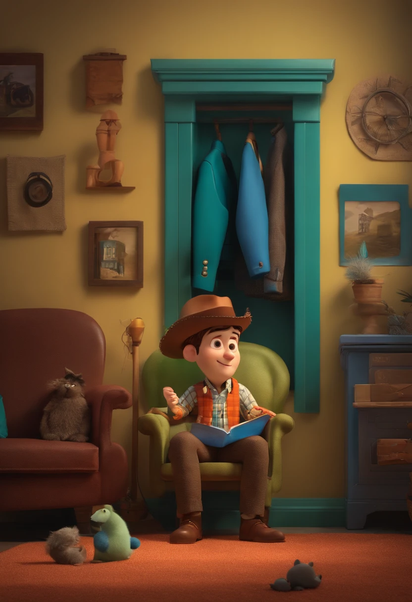 Um homem na grama com roupa de escoteiro inspirado no filme da pixar em 3d