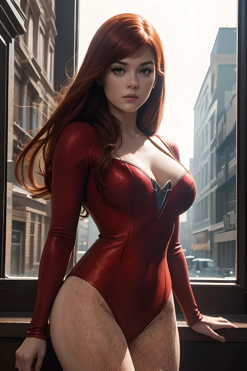 Inspirado na arte de John Romita Sr, Mary Jane Watson posing for photographers in a modeling shoot