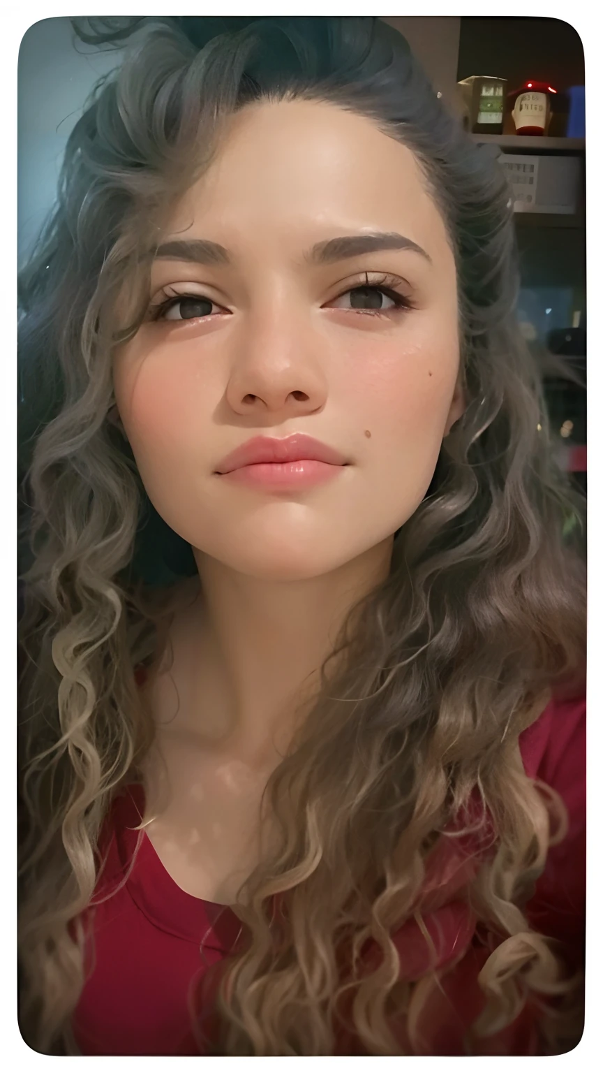 Spanish Latin girl 22 years old, sexy, selfie iphone, gorro navidad, pechos grandes, labios carnosos, pelo moreno, en el salon de su casa, baja calidad