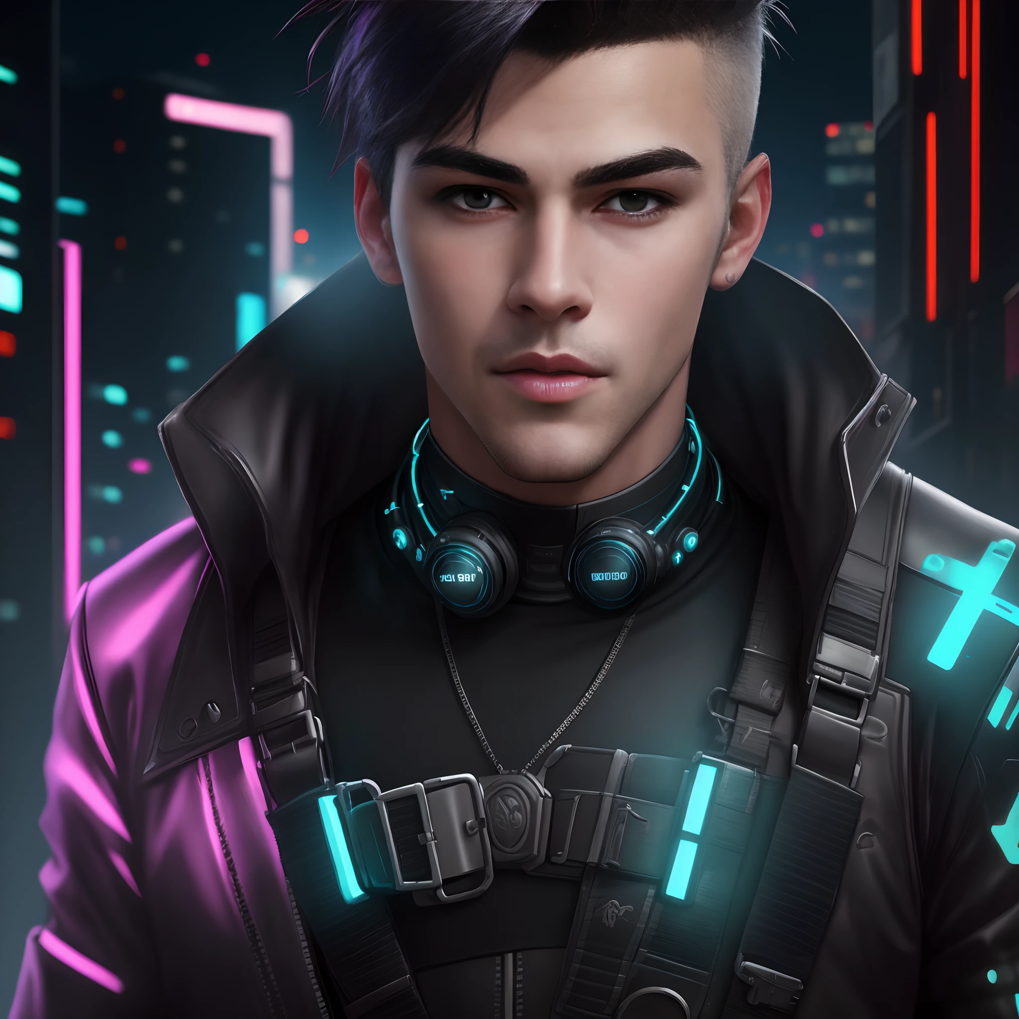 Change background cyberpunk handsome boy.realistic 8k