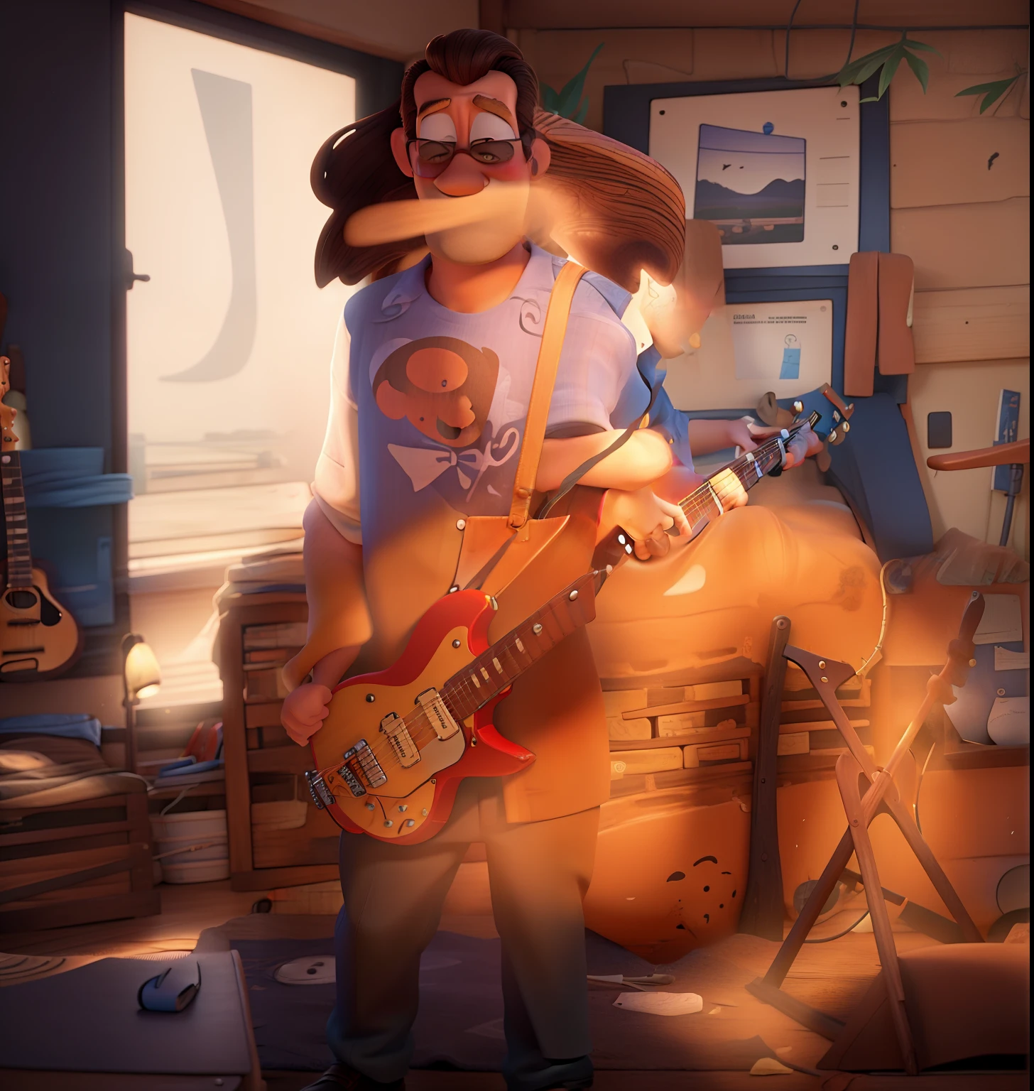 Estilo pixar Cartoon type b guitar man