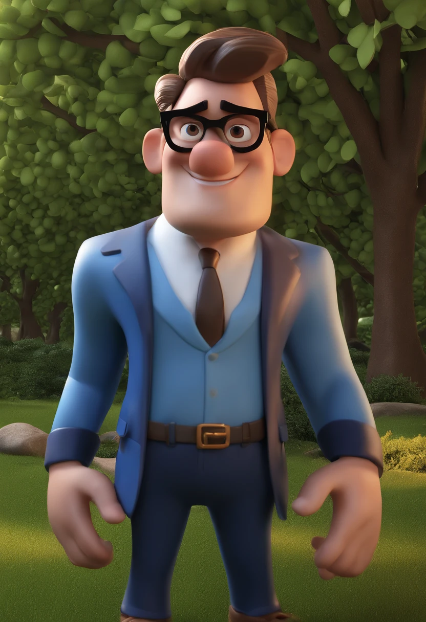 Cartoon character of a man with black glasses and a blue shirt, animation character, Caractere estilizado, animation style rendering, 3D estilizado, Arnold Maya render, 3 d render stylized, toon render keyshot, Personagem 3D, Personagem 3D, 3d rendering stylized, 3 d character render, personagem de desenho animado, Personagem de close up, Pose de personagem, (Estilo Pixar) (master part:1.2) (Bokeh) (best quality) (pele detalhada) (textura detalhada) (8k) (argila) (Cinematic lighting) (foco nítido