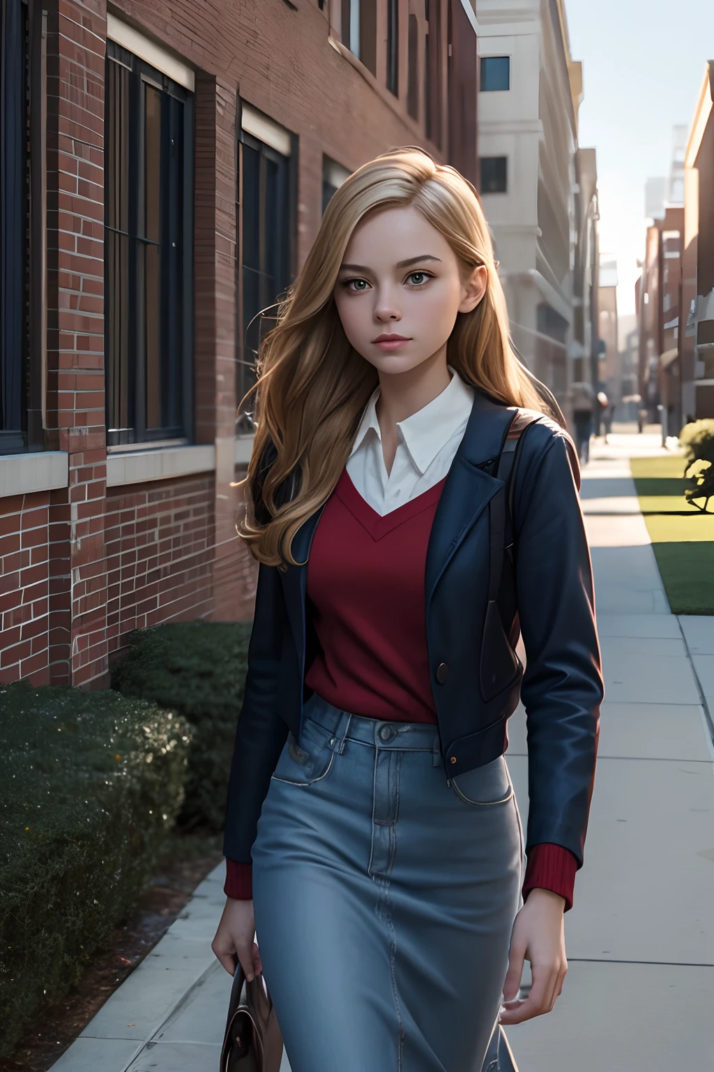 Inspirado na arte de John Romita Sr, Gwendolyn Stacy, Peter Parker's first crush walking in the schoolyard in the morning,muito bonita.