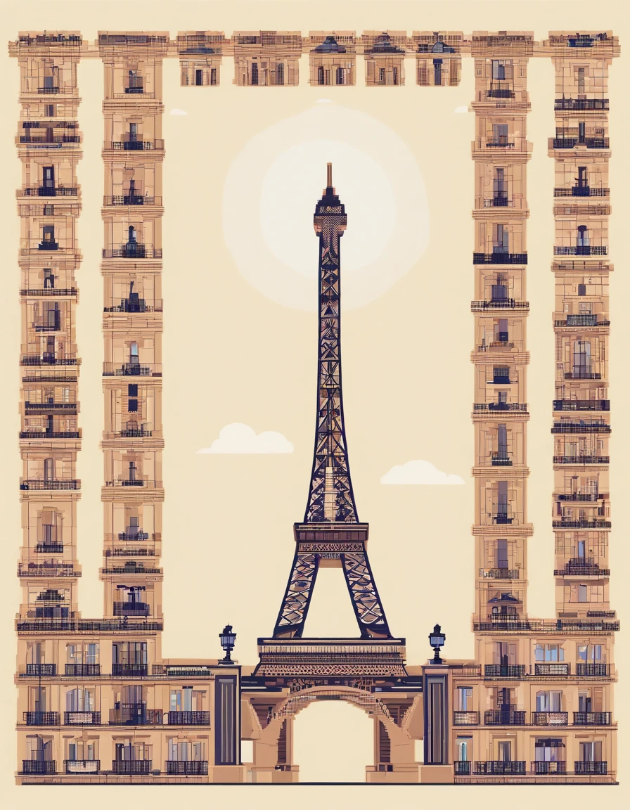 Crie uma imagem pixelada da Torre Eiffel em Paris, highlighting its iconic silhouette and structure details.