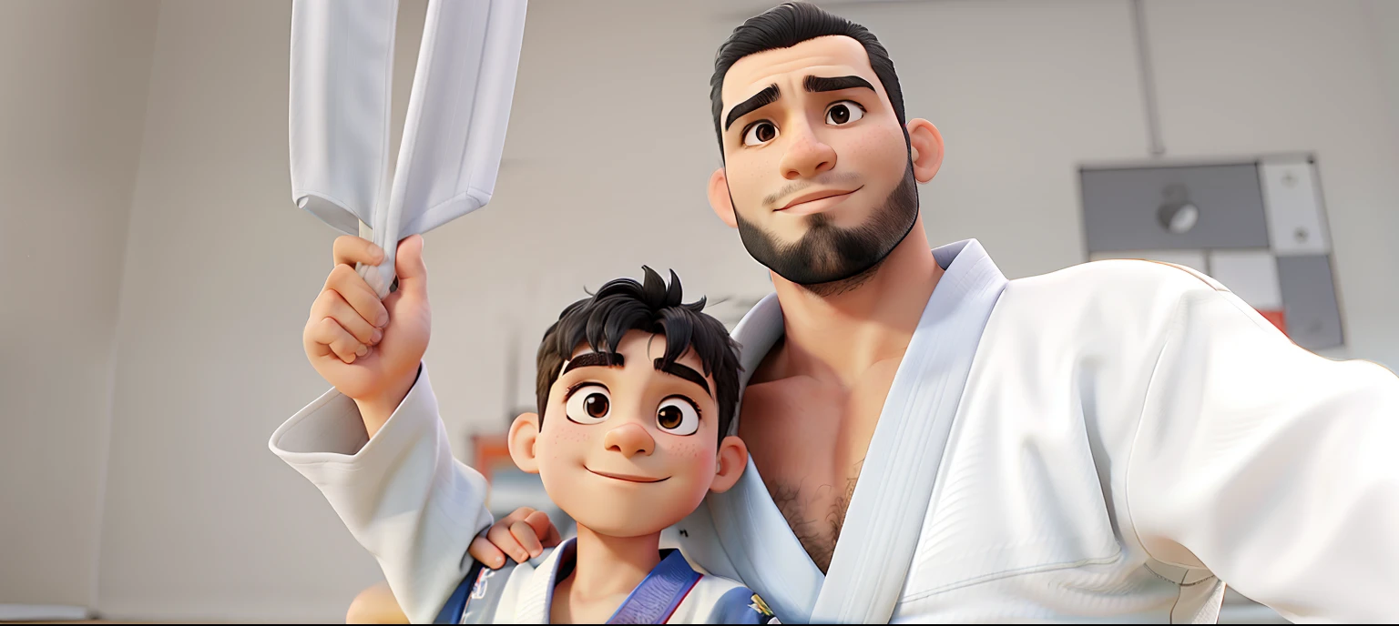 Eu e meu filho de kimono no jiu jitsu