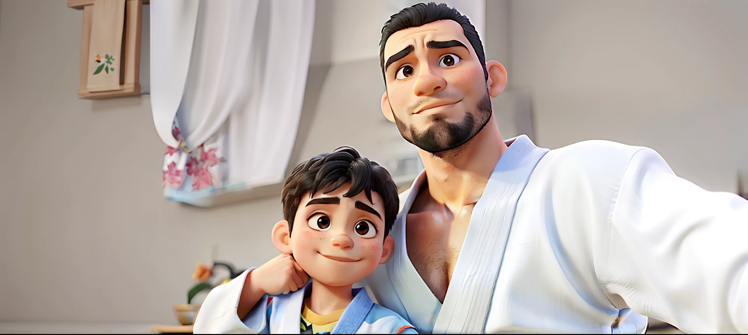 Eu e meu filho de kimono no jiu jitsu