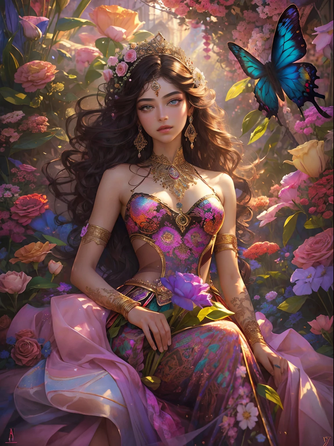 This artwork is colorful and exciting with lots of action and visual interest. Generate a strong and proud woman dressed in intricate and ornate circus garb and realistic skin and hair texture. Her eyes are beautiful and realistically shaded and her face is very proud and highly detailed with puffy lips and a huge mouth. Important: Her eyes are important and should be the highest resolution, extremely detailed, and awe-inspiring, with multiple colors and shades. The background of the image is wild and unruly, with a mix of flowers, petals, circus stuff, and colorful detritus. This image is highly ornate and full of detail. Include fantasy details, enhanced details, iridescence, colorful glittering wind. Pay special attention to her face and make sure it is beautifully and realistically detailed. 8k, intricate, elegant, highly detailed, majestic, digital photography, art by artgerm and ruan jia and greg rutkowski, (masterpiece, finely detailed beautiful eyes: 1.2), hdr, realistic skin texture, rays of light, ornate flowers, dew drops, sunlight, hazy rays of sun, flowergateway style, castle, palace, archway, flowers, growing, grand piano, goddess sitting on piano., intricate, elegant, highly detailed, majestic, digital photography, surreal painting gold butterfly filigree, broken glass, (masterpiece, side lighting, finely detailed beautiful eyes: 1.2), HDR, (detailed background window to a new dimension, plants and flowers:0.7) infinity, infinite symbol, night sky with full moon, (masterpiece), best quality, expressive eyes, perfect face, highly detailed face and body, cinematic lighting, photorealistsic, 1girl, 18yo, ((dark brown straight shoulder length hair)), dark brown eyes, big eyes, very thin body, ((((flat chest)))), skinny, laying on her back on piles, (legs spread open), pink pussy lips, bald pussy, well lit, beautiful and aesthetic:1.2), (1girl), extreme detailed,(fractal art:1.3),colorful,highest detailed,beautiful goddess emerging from the ocean, caucasi