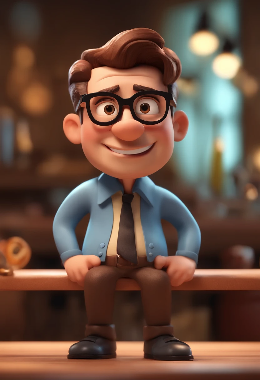 Cartoon character of a man with black glasses and a blue shirt, animation character, Caractere estilizado, animation style rendering, 3D estilizado, Arnold Maya render, 3 d render stylized, toon render keyshot, Personagem 3D, Personagem 3D, 3d rendering stylized, 3 d character render, personagem de desenho animado, Personagem de close up, Pose de personagem, (Estilo Pixar) (master part:1.2) (Bokeh) (best quality) (pele detalhada) (textura detalhada) (8k) (argila) (Cinematic lighting) (foco nítido