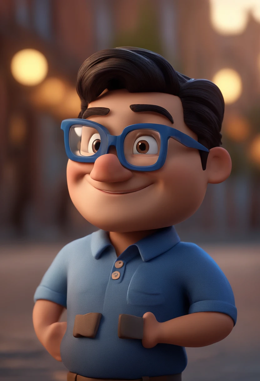 Cartoon character of a man with black glasses and a blue shirt, animation character, Caractere estilizado, animation style rendering, 3D estilizado, Arnold Maya render, 3 d render stylized, toon render keyshot, Personagem 3D, Personagem 3D, 3d rendering stylized, 3 d character render, personagem de desenho animado, Personagem de close up, Pose de personagem, (Estilo Pixar) (master part:1.2) (Bokeh) (best quality) (pele detalhada) (textura detalhada) (8k) (argila) (Cinematic lighting) (foco nítido
