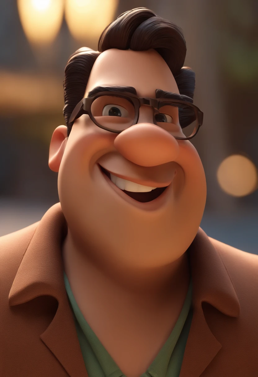 Cartoon character of a man with black glasses, cabelo cacheado marrom escuro e uma camisa azul, animation character, Caractere estilizado, animation style rendering, 3D estilizado, Arnold Maya render, 3 d render stylized, toon render keyshot, Personagem 3D, Personagem 3D, 3d rendering stylized, 3 d character render, personagem de desenho animado, Personagem de close up, Pose de personagem, (Estilo Pixar) (master part:1.2) (Bokeh) (best quality) (pele detalhada) (textura detalhada) (8k) (argila) (Cinematic lighting) (foco nítido