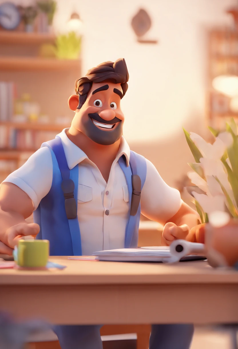 Smiling Man Illustration, sorriso insano, Homem de pele marrom com um sorriso gigante, happily smiling at the camera, sorriso atrevido, he's smiling, sorriso muito grande, Macho sorridente, foto de perfil headshot, rindo sorriso enorme, desenhando no estilo de Arte 3D, c4d, fundo de cor branco puro, estilo disney, estilo pixar render ilustracao Super Detalhe, 8k