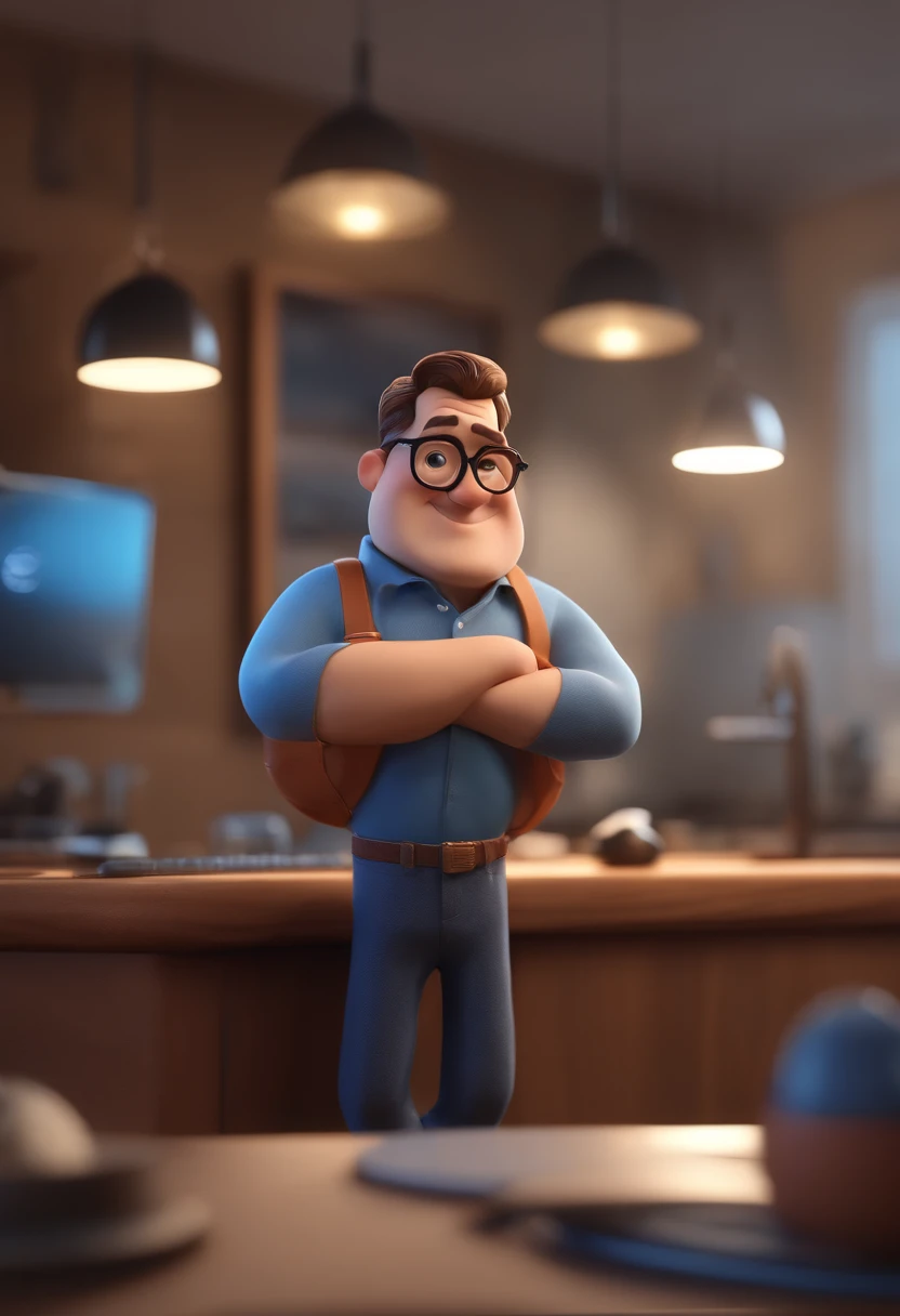 Cartoon character of a man with black glasses and a blue shirt, animation character, Caractere estilizado, animation style rendering, 3D estilizado, Arnold Maya render, 3 d render stylized, toon render keyshot, Personagem 3D, Personagem 3D, 3d rendering stylized, 3 d character render, personagem de desenho animado, Personagem de close up, Pose de personagem, (Estilo Pixar) (master part:1.2) (Bokeh) (best quality) (pele detalhada) (textura detalhada) (8k) (argila) (Cinematic lighting) (foco nítido
