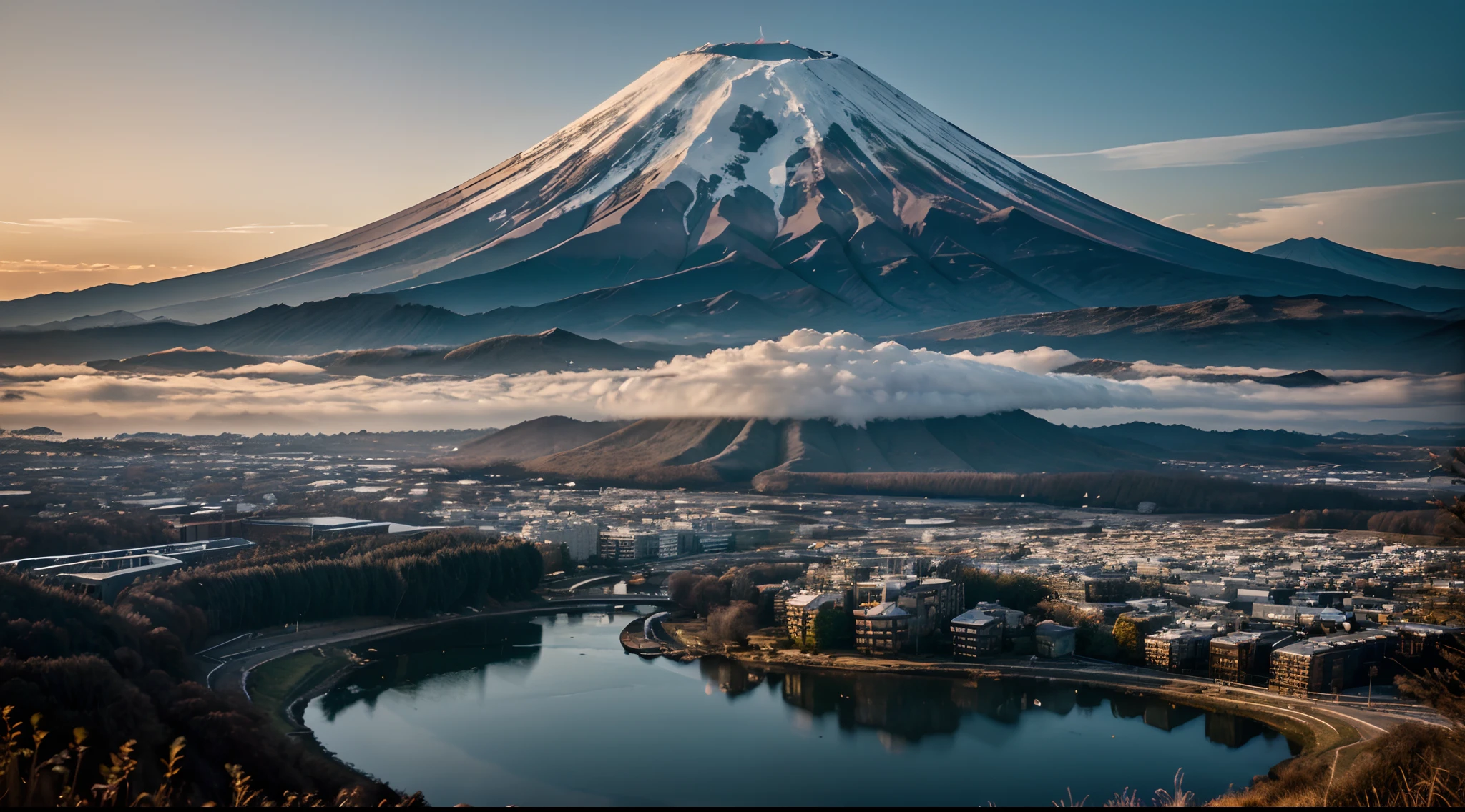 RAW photo of a landscape, small details, photorealistic, ultra-realistic photo, 8k uhd, dslr, soft lighting, high quality, film grain, Fujifilm XT3, (masterpiece), Mt.fuji,