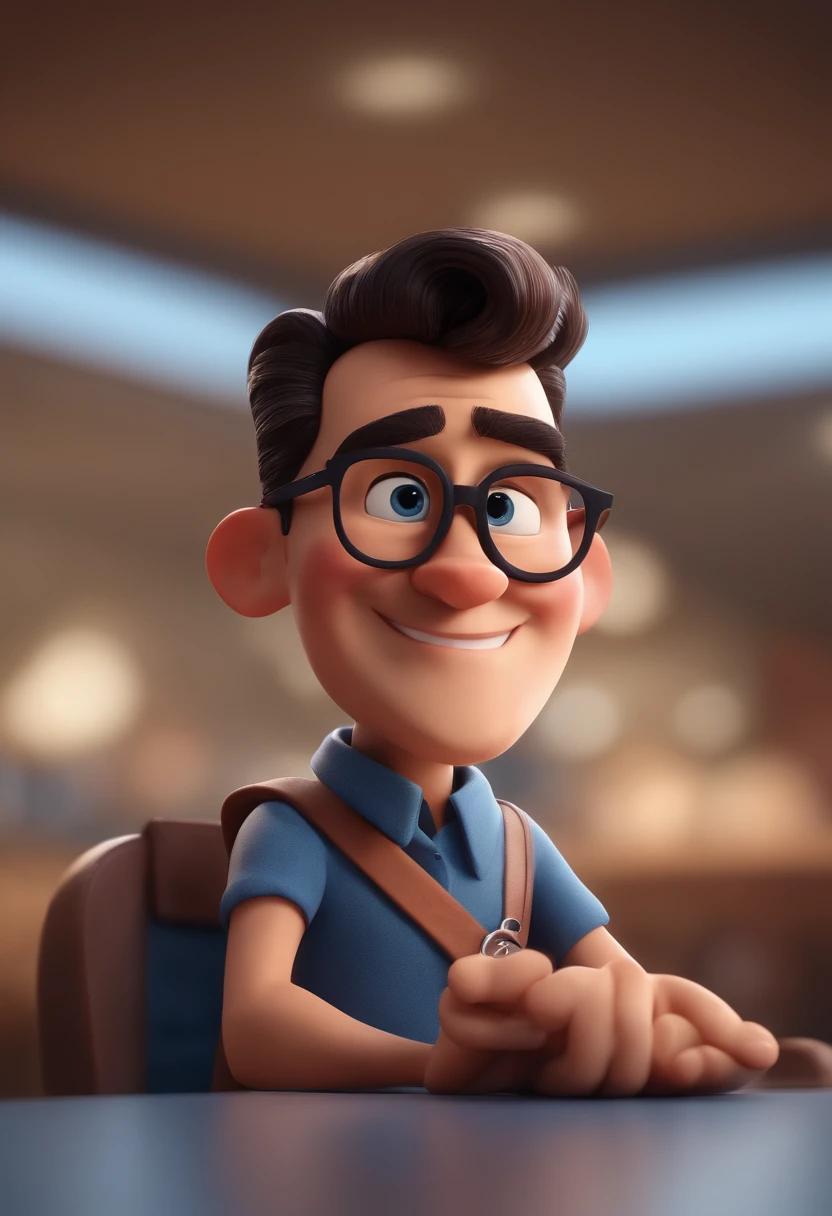 Cartoon character of a man with black glasses and a blue shirt, animation character, Caractere estilizado, animation style rendering, 3D estilizado, Arnold Maya render, 3 d render stylized, toon render keyshot, Personagem 3D, Personagem 3D, 3d rendering stylized, 3 d character render, personagem de desenho animado, Personagem de close up, Pose de personagem,  (Estilo Pixar) (master part:1.2) (Bokeh) (best quality) (pele detalhada) (textura detalhada) (8k) (argila) (Cinematic lighting) (foco nítido