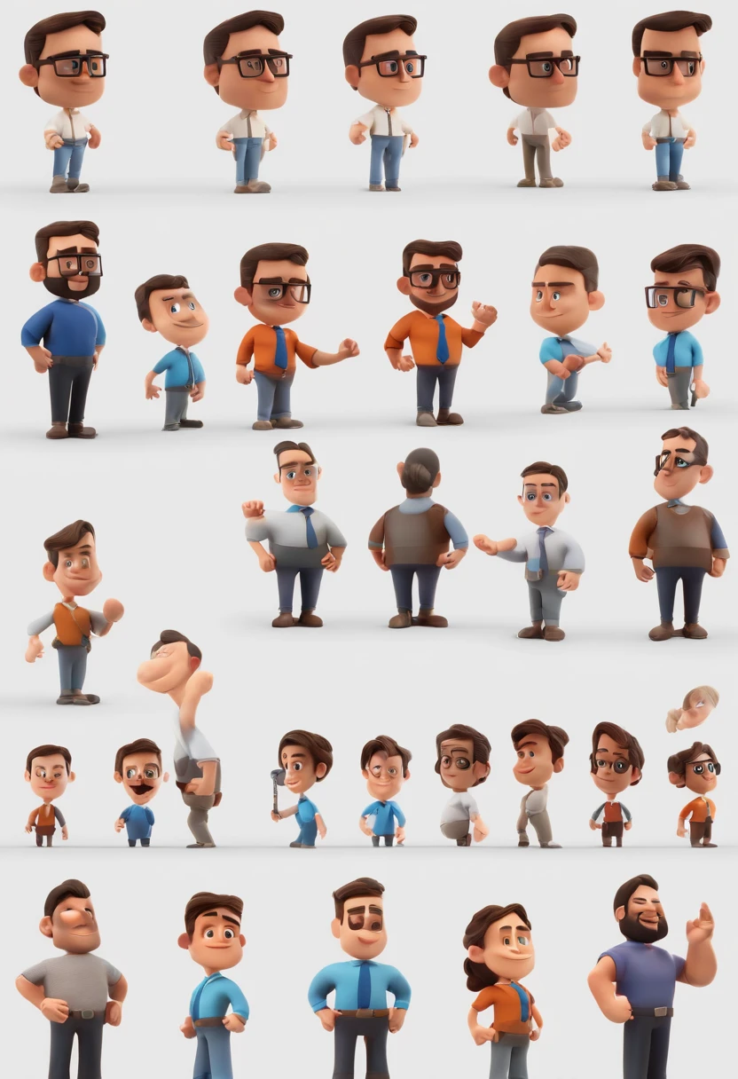Personaje de dibujos animados de un hombre con gafas negras y una camisa azul, un personaje animado, stylized character, animation style render, 3D estilizado, Arnold Maya render, 3D render estilizado, Toon renderizar keyshot, Personaje 3D, 3 d character, Renderizado 3D estilizado, Renderizado de 3 caracteres D, Personaje de dibujos animados, Personaje de primer plano, Pose de personajes, (Estilo Pixar) (Obra maestra:1.2) (Bokeh) (La mejor calidad) (Piel detallada) (Textura detallada) (8k) (arcilla) (cinematic lighting) (foco nítido,Se asienta y gotea la parte superior del cuerpo