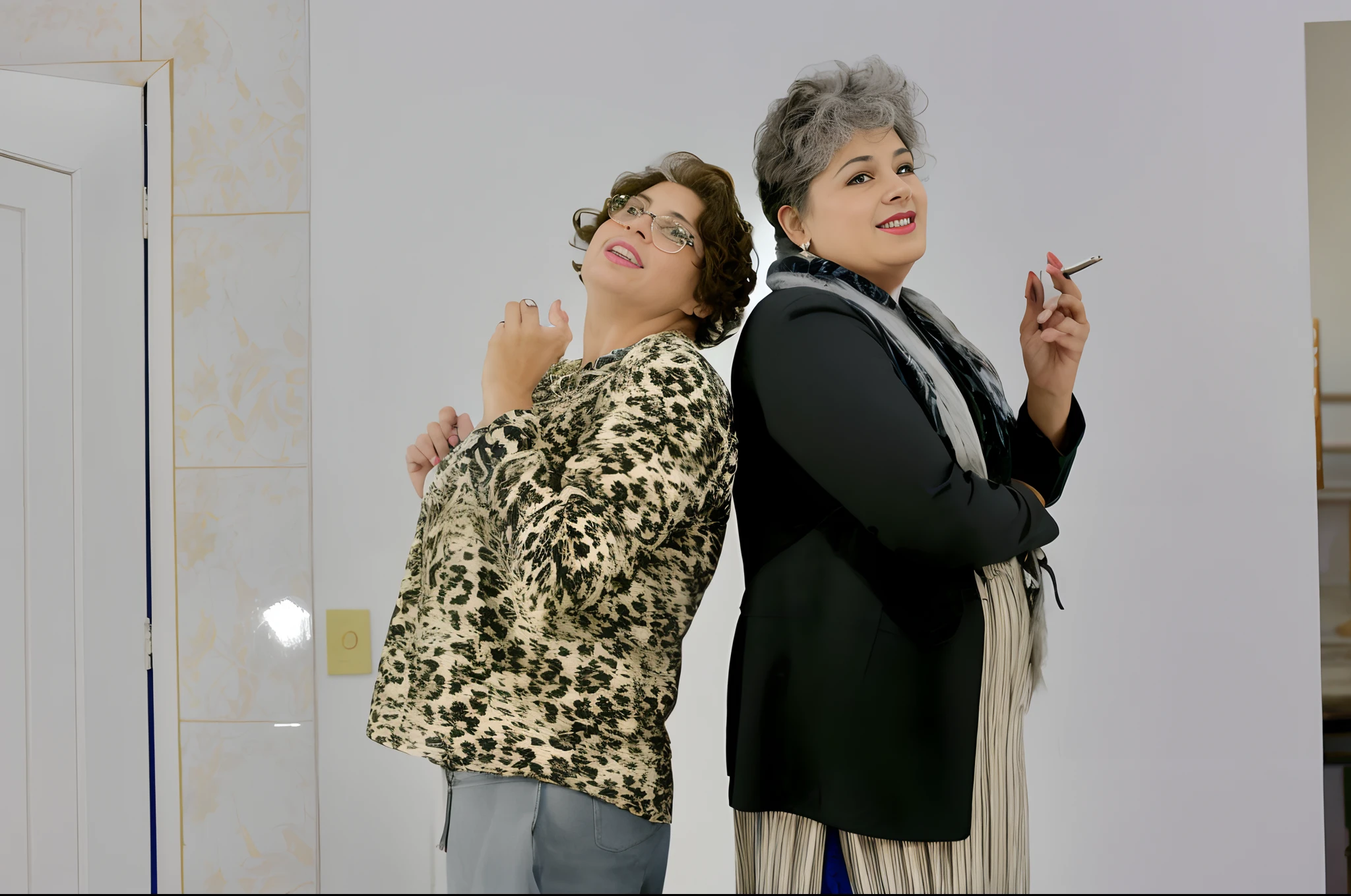 There are two women in front of a mirror with their mouths open, Publicity photo, Directed by: Pamela Drew, Directed by: Veronica Ruiz de Velasco, Directed by: Edna Mann, very funny, very funny, Directed by: Milton Menasco, Directed by: Judith Gutierrez, Directed by: Teresa Fasolino, duas mulheres, Directed by: Tom Carapic, foto promocional, lesbian, Directed by: Kathleen Scott