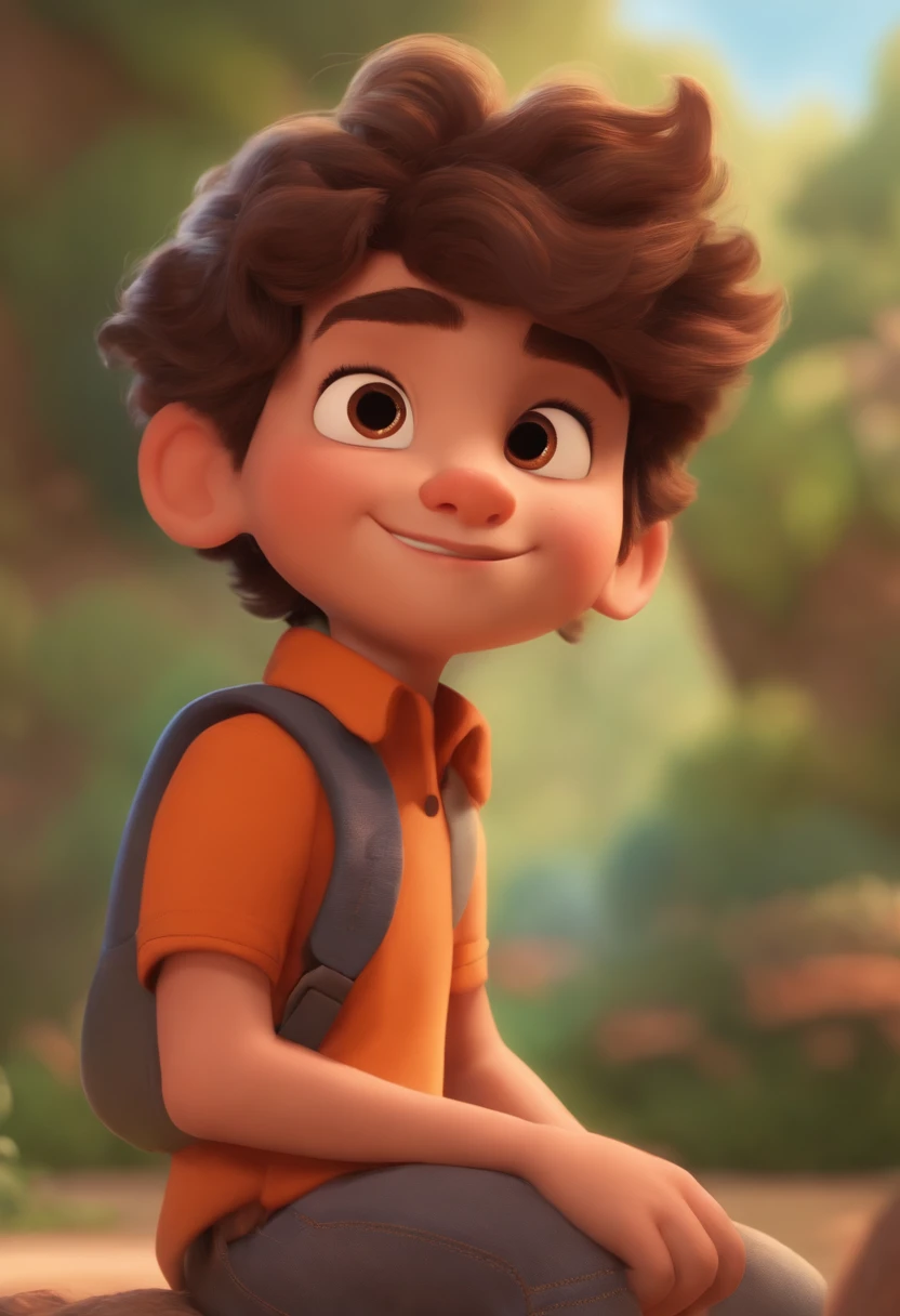 Image of a boy for a story in a YouTube video in Pixar format, He's the little allabester, He's the class leader, He's outgoing, Playful and gets up for a lot of things, cabelo curto