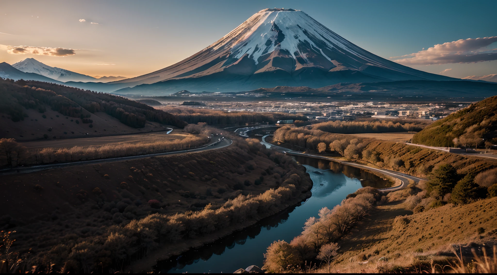 RAW photo of a landscape, small details, photorealistic, ultra-realistic photo, 8k uhd, dslr, soft lighting, high quality, film grain, Fujifilm XT3, (masterpiece), Mt.fuji,
