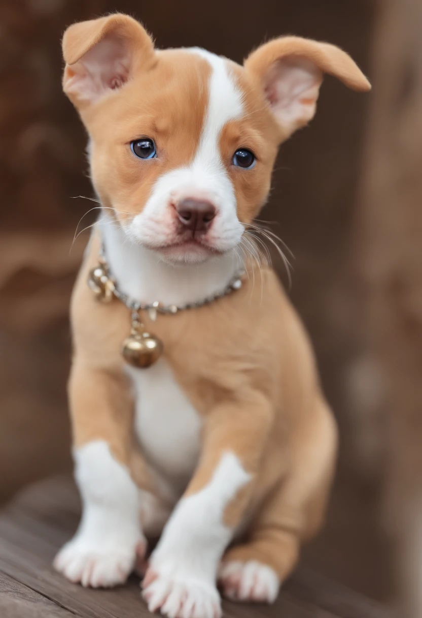 Melhor qualidade de imagem Cartoon pixel jovem mulher cabelos castanhos com pontas claras , Olhos escuros e negros com piercing no nariz com seus dois cachorros ao lado, a white one with prickly ears turns into a can and another caramel with a white breast Pitbull and his tricolor kitten
