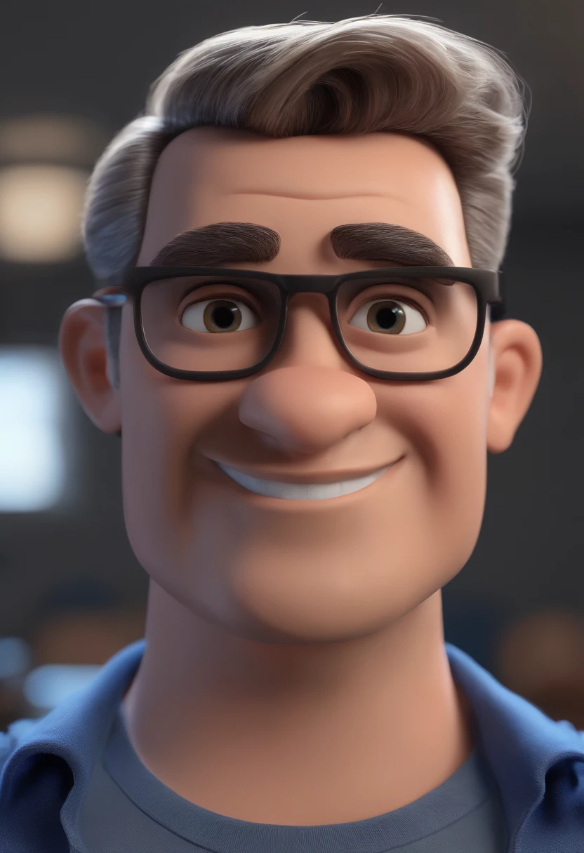 Cartoon character of a man with black glasses and a blue shirt, animation character, Caractere estilizado, animation style rendering, 3D estilizado, Arnold Maya render, 3 d render stylized, toon render keyshot, Personagem 3D, Personagem 3D, 3d rendering stylized, 3 d character render, personagem de desenho animado, Personagem de close up, Pose de personagem,  (Estilo Pixar) (master part:1.2) (Bokeh) (best quality) (pele detalhada) (textura detalhada) (8k) (argila) (Cinematic lighting) (foco nítido