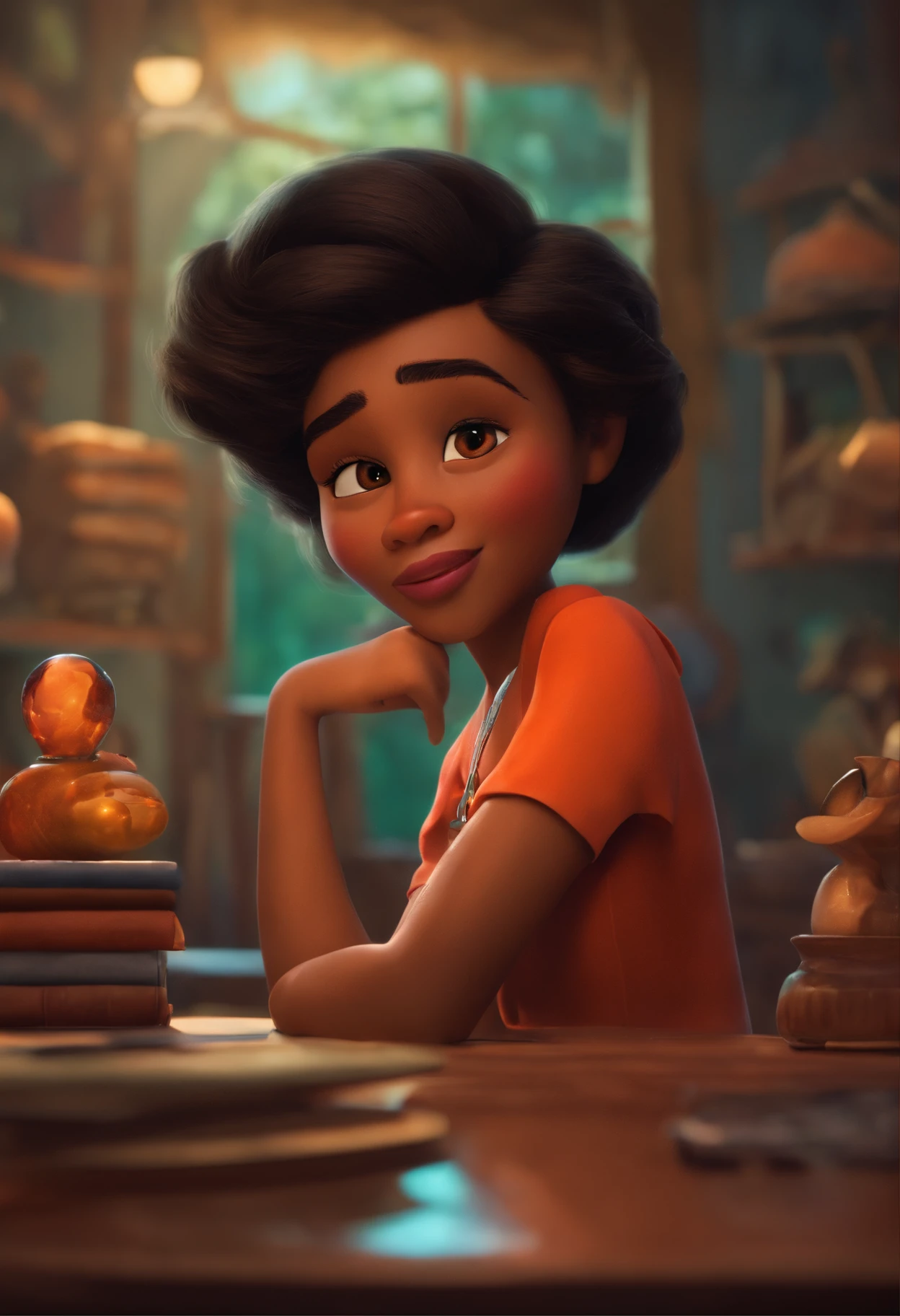 A Dream Architect Inspired by Pixar Animation, de perto. Facial expressions are captivating, com um toque de irrealidade.