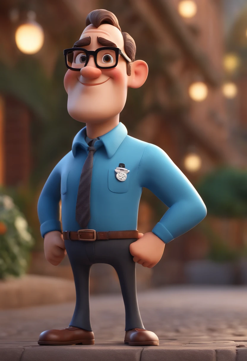 Cartoon character of a man with black glasses and a blue shirt, animation character, Caractere estilizado, animation style rendering, 3D estilizado, Arnold Maya render, 3 d render stylized, toon render keyshot, Personagem 3D, Personagem 3D, 3d rendering stylized, 3 d character render, personagem de desenho animado, Personagem de close up, Pose de personagem,  (Estilo Pixar) (master part:1.2) (Bokeh) (best quality) (pele detalhada) (textura detalhada) (8k) (argila) (Cinematic lighting) (foco nítido