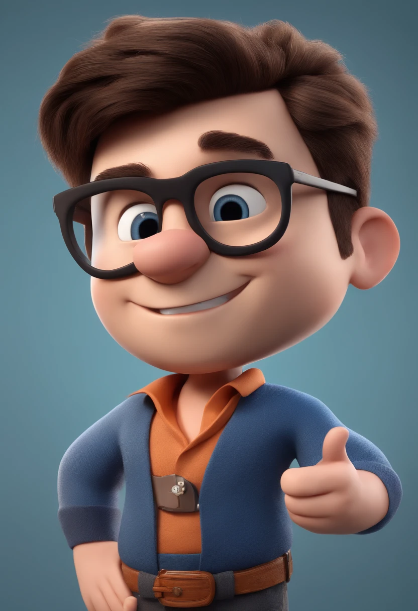 Cartoon character of a man with black glasses and a blue shirt, animation character, Caractere estilizado, animation style rendering, 3D estilizado, Arnold Maya render, 3 d render stylized, toon render keyshot, Personagem 3D, Personagem 3D, 3d rendering stylized, 3 d character render, personagem de desenho animado, Personagem de close up, Pose de personagem, (Estilo Pixar) (master part:1.2) (Bokeh) (best quality) (pele detalhada) (textura detalhada) (8k) (argila) (Cinematic lighting) (foco nítido