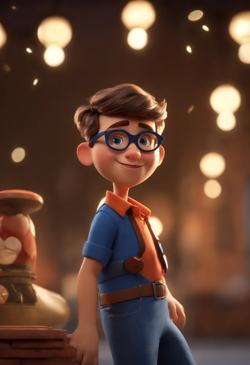 Cartoon character of a man wearing black glasses and a blue shirt, um personagem animado, Caractere estilizado, animation style rendering, 3D estilizado, Arnold Maya render, 3 d render stylized, toon render keyshot, Personagem 3D, Personagem 3D, 3d rendering stylized, 3 d character render, personagem de desenho animado, Personagem de close up, Pose de personagem, (Estilo Pixar) (master part:1.2) (Bokeh) (best quality) (pele detalhada) (textura detalhada) (8k) (argila) (Cinematic lighting) (foco nítido,Senta e vaza a parte superior do corpo