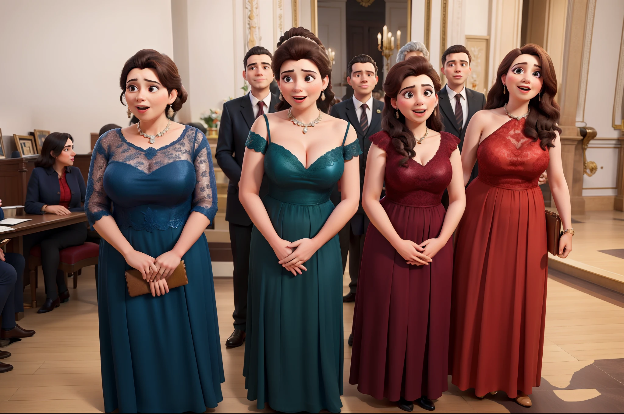 There's a lot of people together in a room in formal dresses, coro, ombro na frente pose, album, imagem de perfil, by Amelia Peláez, Valentina Embaralhamento, 1614572159, foto de grupo, fotos de alta qualidade, foto do perfil, olhando para o lado, album photo, singing in an opera house