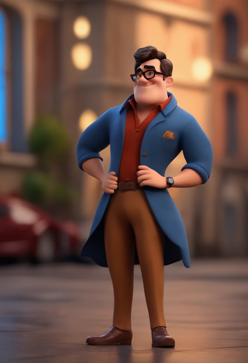 Cartoon character of a man with black glasses and a blue shirt, animation character, Caractere estilizado, animation style rendering, 3D estilizado, Arnold Maya render, 3 d render stylized, toon render keyshot, Personagem 3D, Personagem 3D, 3d rendering stylized, 3 d character render, personagem de desenho animado, Personagem de close up, Pose de personagem, (Estilo Pixar) (master part:1.2) (Bokeh) (best quality) (pele detalhada) (textura detalhada) (8k) (argila) (Cinematic lighting) (foco nítido