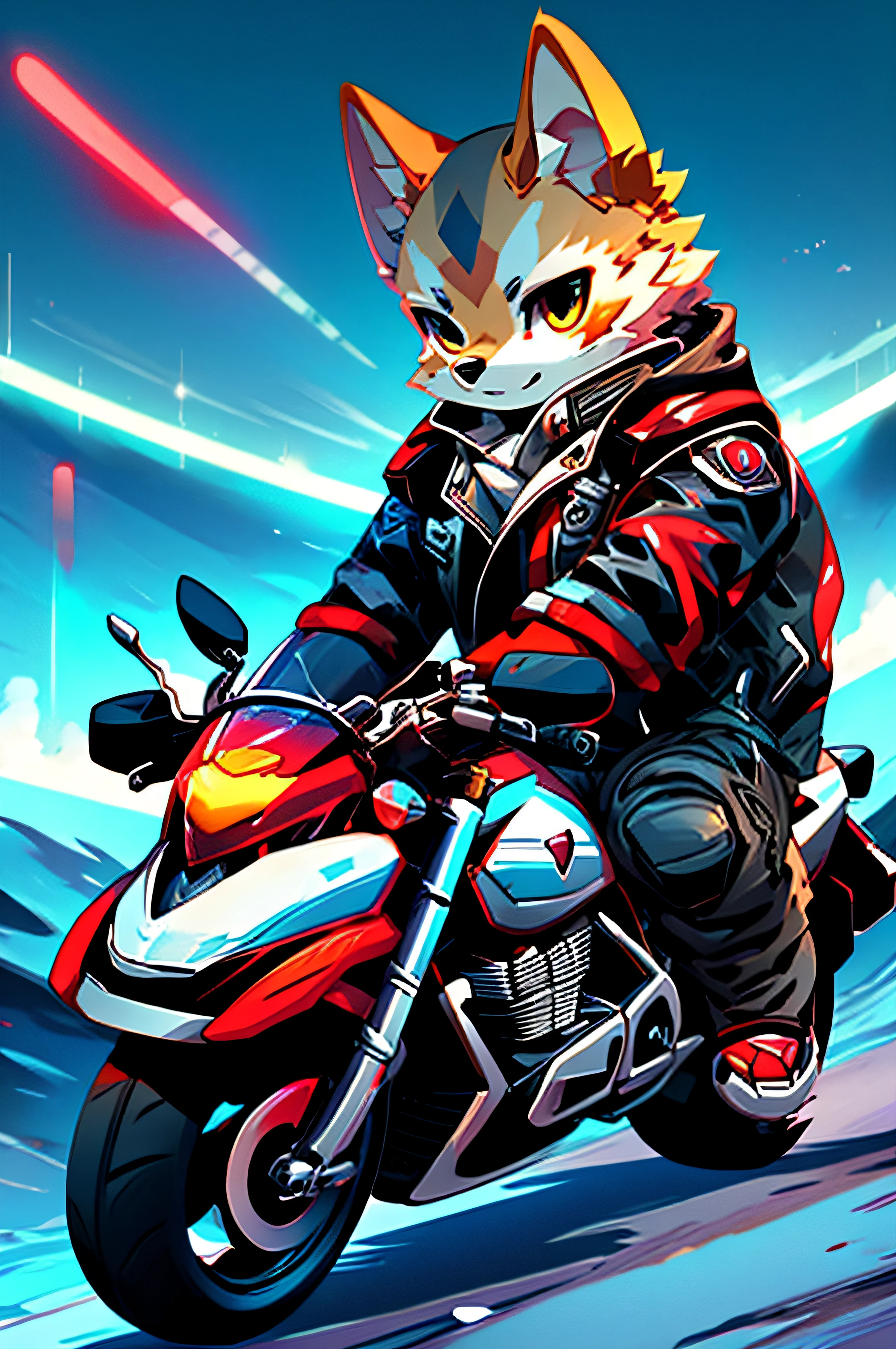 (Man riding a big motorcycle)comic strip、anthropomorphic dog、cyberpunked