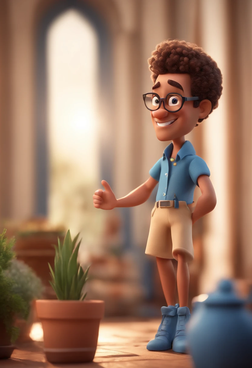 Cartoon character of a man with black glasses and a blue shirt, animation character, Caractere estilizado, animation style rendering, 3D estilizado, Arnold Maya render, 3 d render stylized, toon render keyshot, Personagem 3D, Personagem 3D, 3d rendering stylized, 3 d character render, personagem de desenho animado, Personagem de close up, Pose de personagem, (Estilo Pixar) (master part:1.2) (Bokeh) (best quality) (pele detalhada) (textura detalhada) (8k) (argila) (Cinematic lighting) (foco nítido