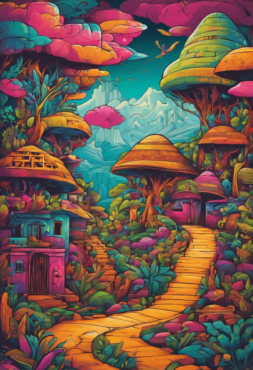 Natureza, campo aberto, alta fantasia, fantasia sombria, Some primitive tribal dwellings