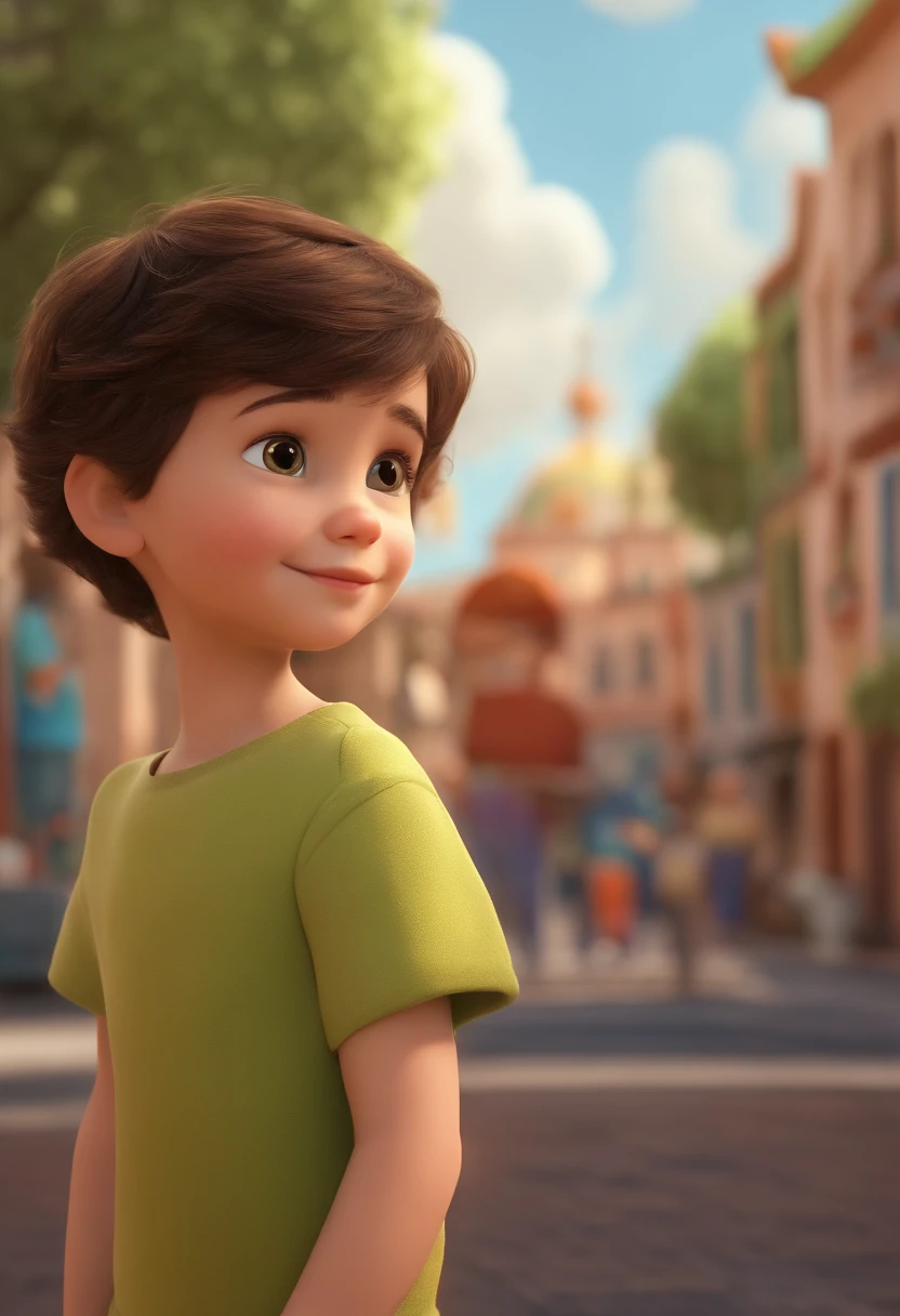 a happy cute standing short hair, vestindo uma fantasia espacial, , fundo branco, barnet, Tom, Estilo Pixar, ....3d, desenhos animados, rosto detalhado, asymmetrical 16k