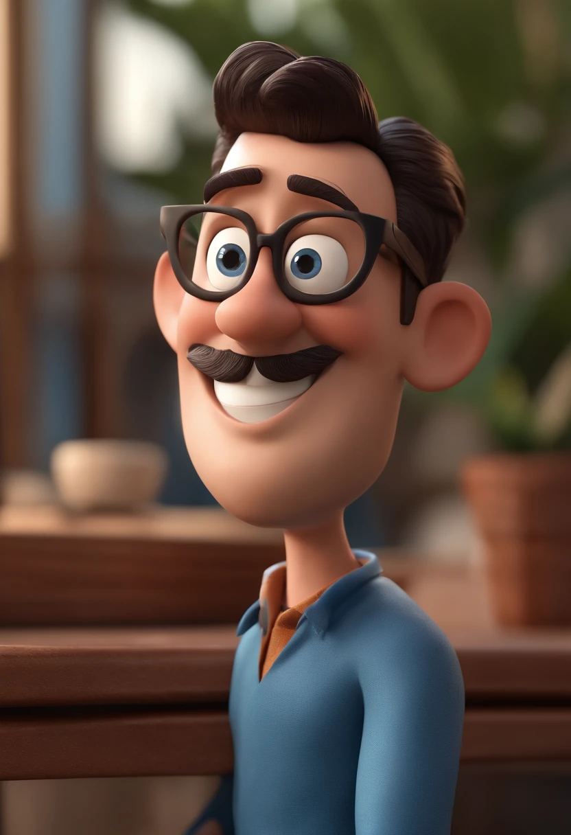 Cartoon character of a man with black glasses and a blue shirt, animation character, Caractere estilizado, animation style rendering, 3D estilizado, Arnold Maya render, 3 d render stylized, toon render keyshot, Personagem 3D, Personagem 3D, 3d rendering stylized, 3 d character render, personagem de desenho animado, Personagem de close up, Pose de personagem, (Estilo Pixar) (master part:1.2) (Bokeh) (best quality) (pele detalhada) (textura detalhada) (8k) (argila) (Cinematic lighting) (foco nítido