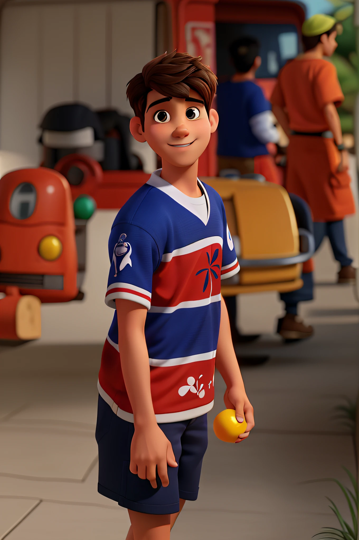 Um garoto branco, de seis anos de idade, cabelos pretos curtos, estilo Disney Pixar, alta qualidade, melhor qualidade