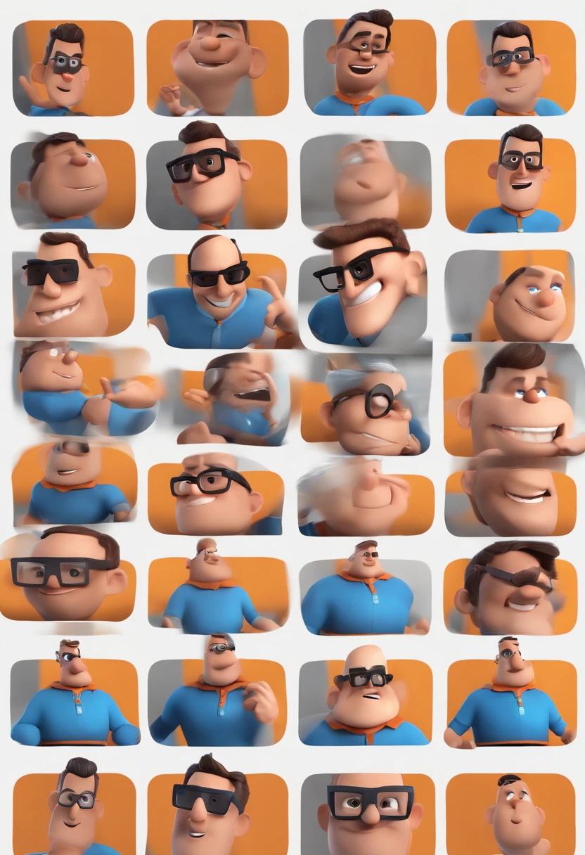 Cartoon character of a man with black glasses and a blue shirt, animation character, Caractere estilizado, animation style rendering, 3D estilizado, Arnold Maya render, 3 d render stylized, toon render keyshot, Personagem 3D, Personagem 3D, 3d rendering stylized, 3 d character render, personagem de desenho animado, Personagem de close up, Pose de personagem, (Estilo Pixar) (master part:1.2) (Bokeh) (best quality) (pele detalhada) (textura detalhada) (8k) (argila) (Cinematic lighting) (foco nítido