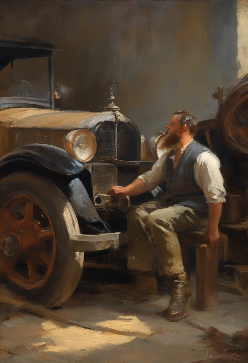 obra prima、qualidade superior、piece、um close-up、com luz brilhante、felicidade、Cool morning sun、(spark:0.7) 、passear、Paisagens dois homens jovens, bonitos trabalhando em um carro em uma garagem, Mechanicalgirl, mechnical, inspect in inventory image, maintenance, advanced technique, editing, automotivo, Directed by: Matias Jama, charismatic young mechanic, ombro na frente pose, Foto de Stock, maintenance photo, conhecimento intenso, trabalho profissional, highly technical, fundo interessante, Shutterstock, Directed by: Oskar Lüthy