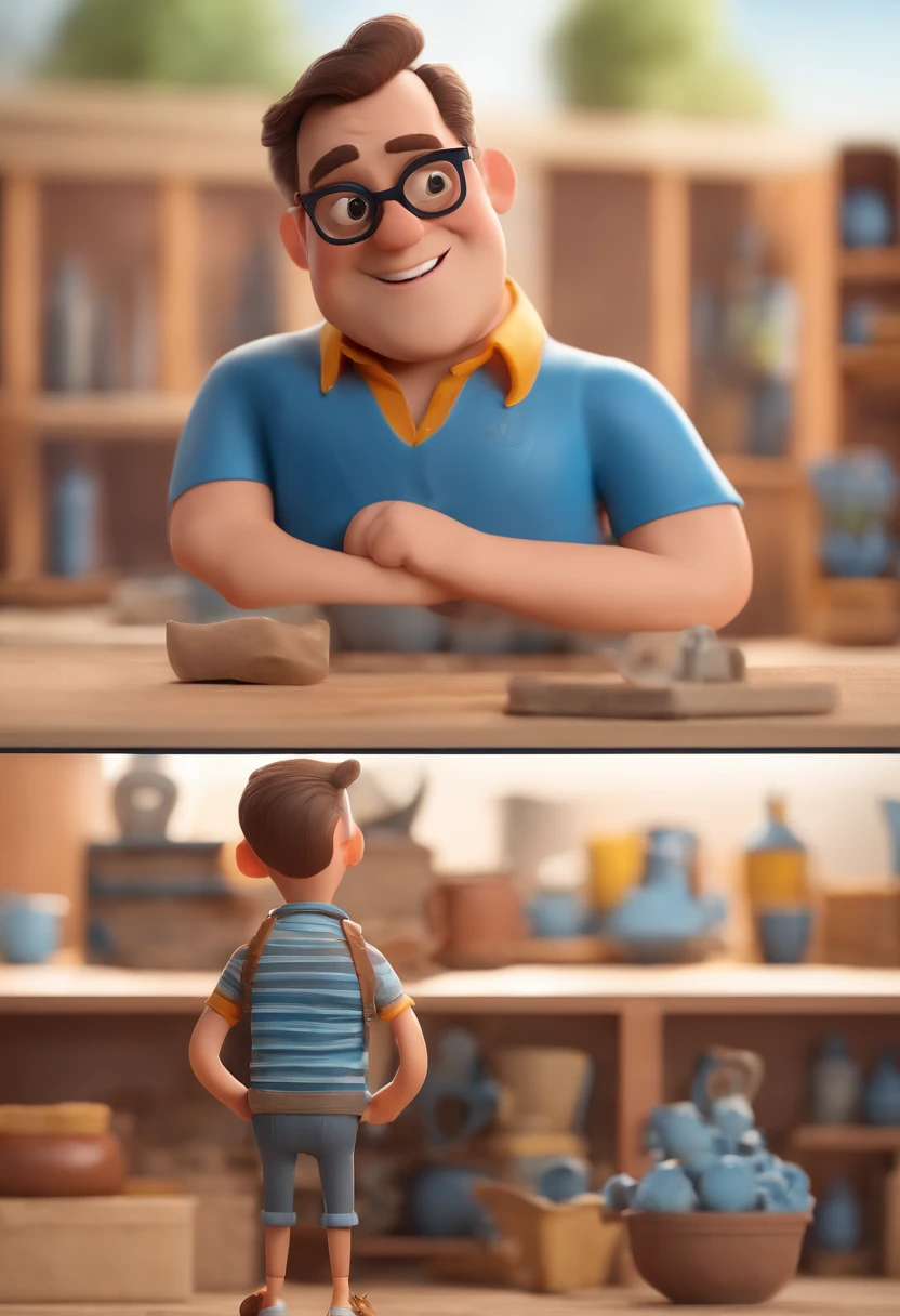 Cartoon character of a man with black glasses and a blue shirt, animation character, Caractere estilizado, animation style rendering, 3D estilizado, Arnold Maya render, 3 d render stylized, toon render keyshot, Personagem 3D, Personagem 3D, 3d rendering stylized, 3 d character render, personagem de desenho animado, Personagem de close up, Pose de personagem, (Estilo Pixar) (master part:1.2) (Bokeh) (best quality) (pele detalhada) (textura detalhada) (8k) (argila) (Cinematic lighting) (foco nítido