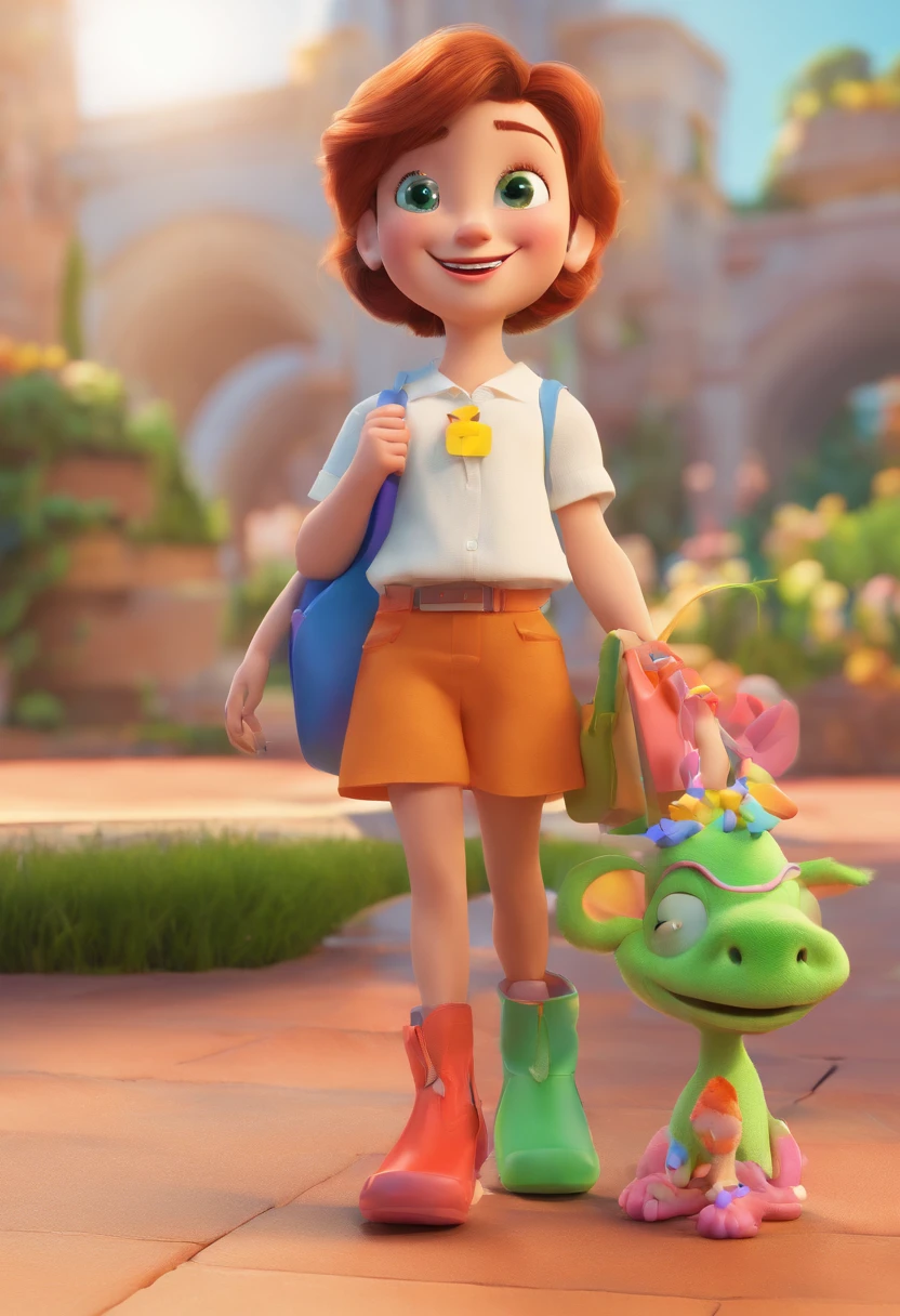 Estilo Pixar: Familia, Um pai, A mother and two girls cabelos pretos e olhos pretos . Uma menino de 7anos olhos verdes e cabelos castanhos claro e uma menina de 1anos olhos azulados cabelos cacheados curto . Uma fazenda com vacas lindas e marrom .