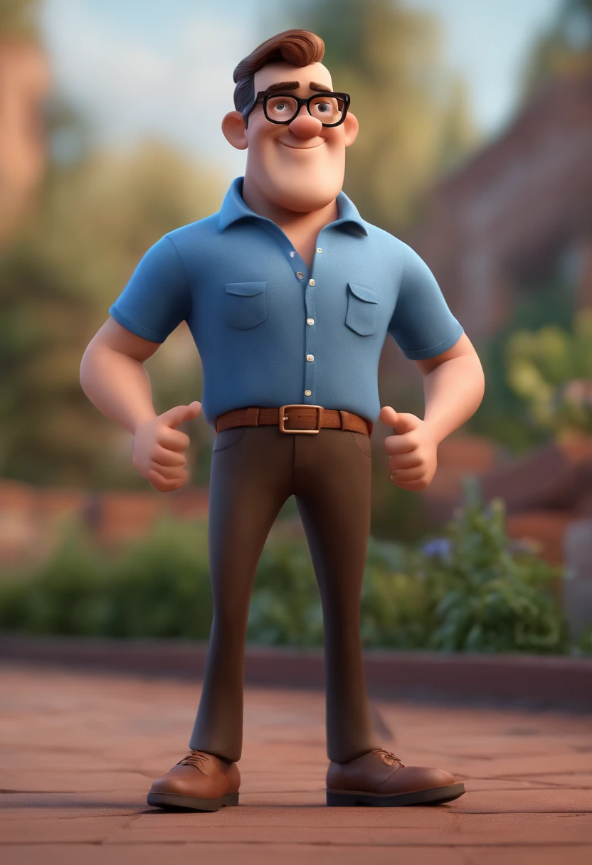 Cartoon character of a man with black glasses and a blue shirt, animation character, Caractere estilizado, animation style rendering, 3D estilizado, Arnold Maya render, 3 d render stylized, toon render keyshot, Personagem 3D, Personagem 3D, 3d rendering stylized, 3 d character render, personagem de desenho animado, Personagem de close up, Pose de personagem,  (Estilo Pixar) (master part:1.2) (Bokeh) (best quality) (pele detalhada) (textura detalhada) (8k) (argila) (Cinematic lighting) (foco nítido