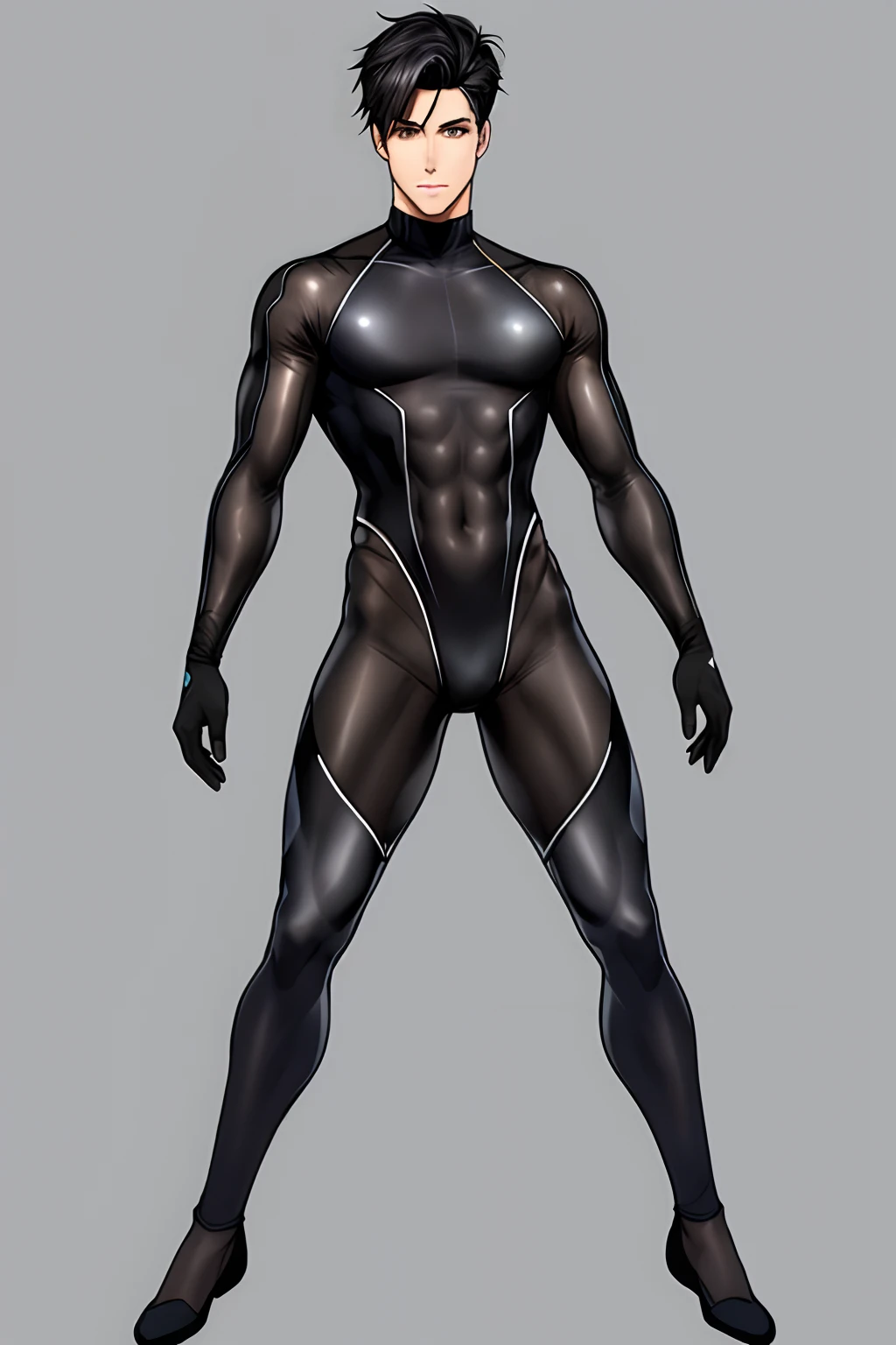 costume sketch, male wearing transparent black leotard, the leotard is tight to the body, sketch, full body, male, transparent.