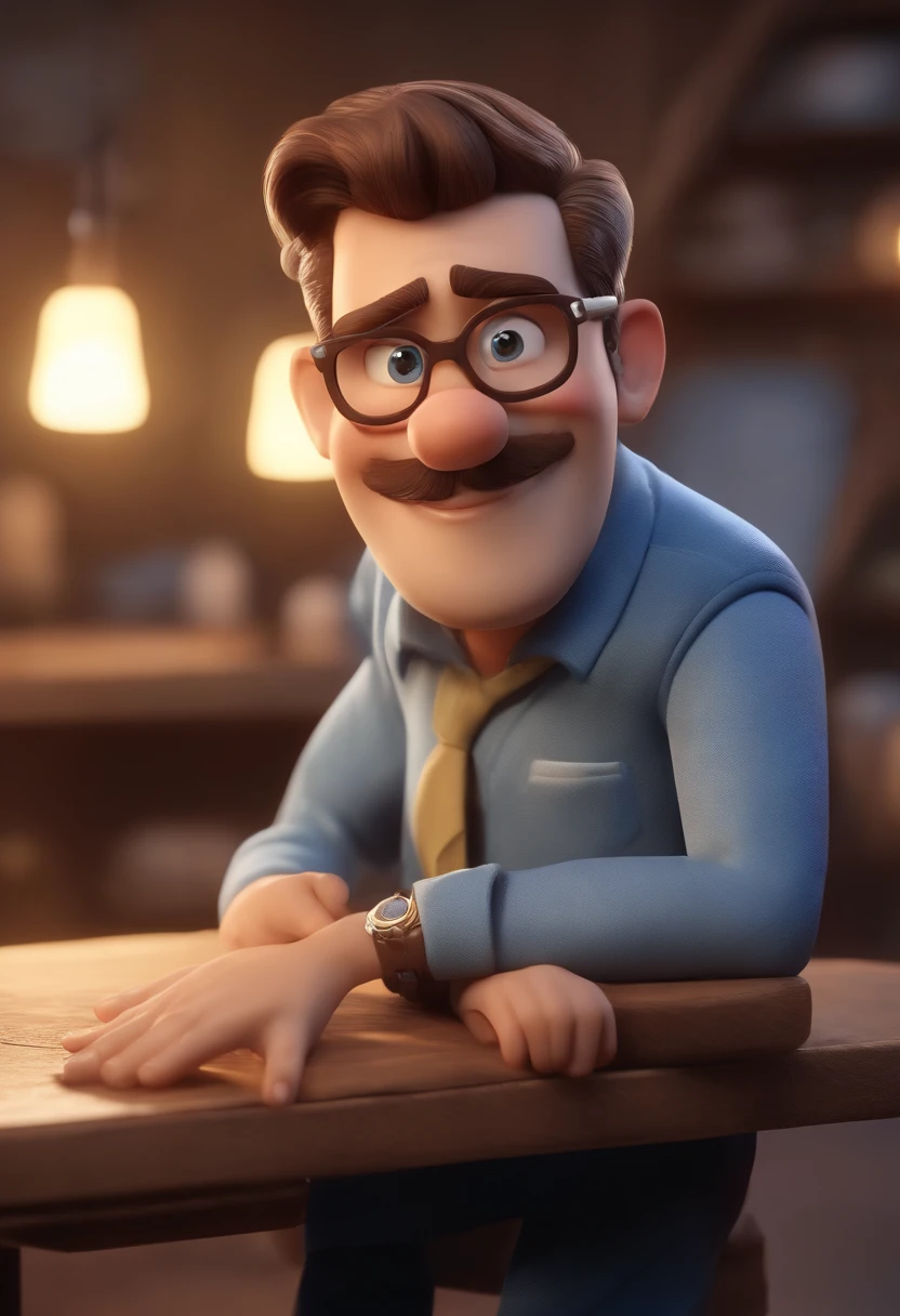 personagem dos desenhos animados de um homem com uma camisa azul, animation character, Caractere estilizado, animation style rendering, 3D estilizado, Arnold Maya render, 3 d render stylized, toon render keyshot, Personagem 3D, Personagem 3D, 3d rendering stylized, 3 d character render, personagem de desenho animado, Personagem de close up, Pose de personagem, (Estilo Pixar) (master part:1.2) (Bokeh) (best quality) (pele detalhada) (textura detalhada) (8k) (argila) (Cinematic lighting) (foco nítido) careca barba curta ficando grisalha