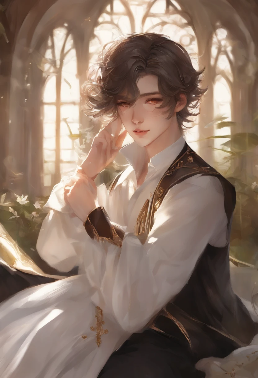 rosto delicado, tiro para baixo, thick acrylic, Ilustraçãoon Pixiv, por Kawacy, por john singer, Sargent, master part, parte superior do corpo, Rei, One, menino, two hand, olhos brancos, cabelos curtos brancos,, pale white skin, beautiful face, deus luz, Branco, camisa, Detalhes ricos, alta qualidade, slag,, degenerar,8k, ultra detalhado, O Pixiv mais recente, Illustrations, dynamicposes, Dynamic angles,, Luz e sombra lindas, transparency,, Detailed decoration, linhas detalhadas, Misterioso,, fantasia, Magic, Shinning,