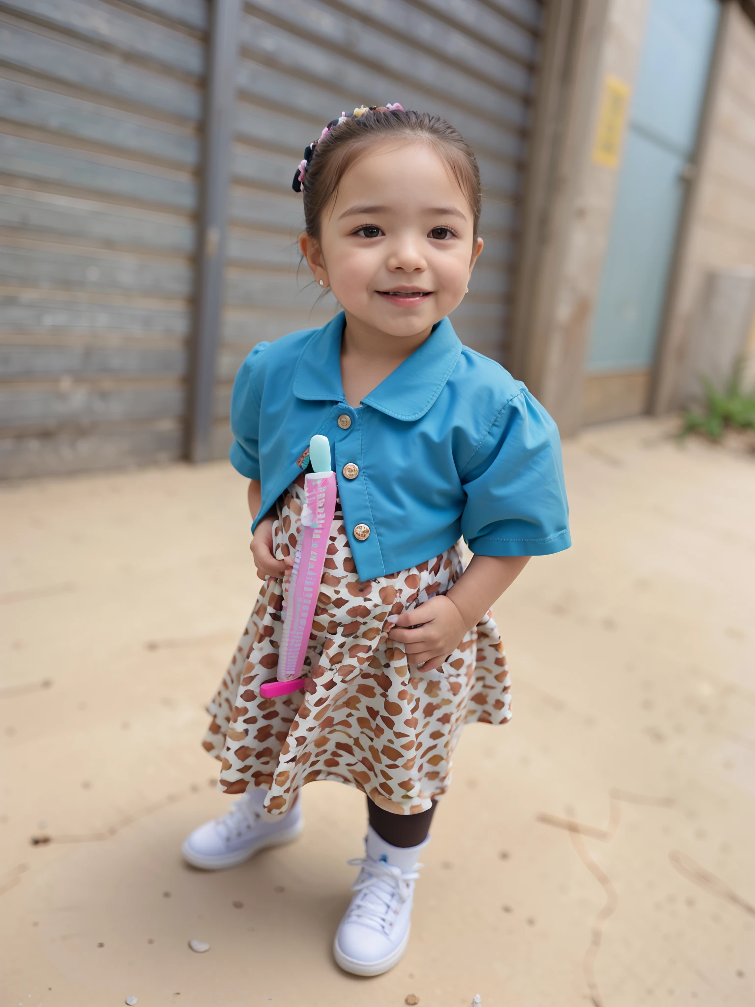 There's a girl who's holding a toothbrush, 2 anos, Detalhes adicionais, imagem de perto, quatro anos, 🤬 🤮 💕 🎀, next gen, traje completo, katelynn mini estilo bonito, imagem detalhada, adorable appearance!!!, bottom angle, bonito, mas determinado, olhando bonito, Asher Duran, vestido de teal livre da barriga, so cute, adolable