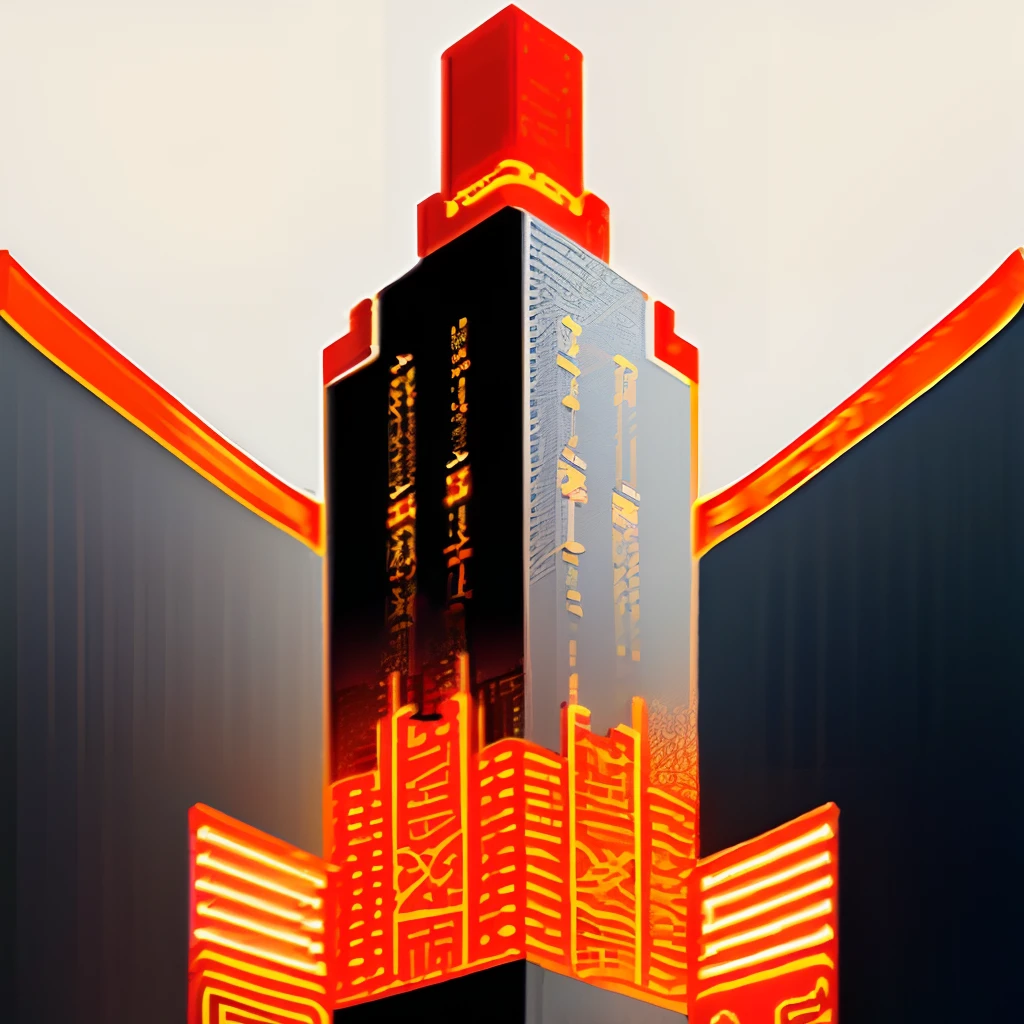 Vector illustration，The buildings in the city of Shenyang are red and gold，Shenyang city，Shenyang-style patterned lines，Graphic design poster art，Bold lines，Smooth lines，Classical motifs and themes，woodcut print，Meticulous character design，White background -- AR3 : 4