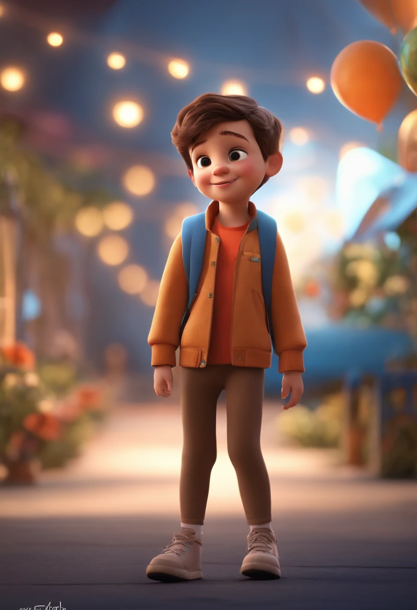 a happy cute kid standing short hair, vestindo uma fantasia espacial, , fundo branco, barnet, Tom, Estilo Pixar, ....3d, desenhos animados, rosto detalhado, asymmetrical 16k