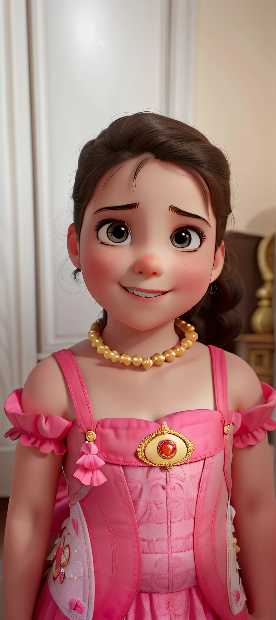 a white child, princesa, contra o pano de fundo de um castelo