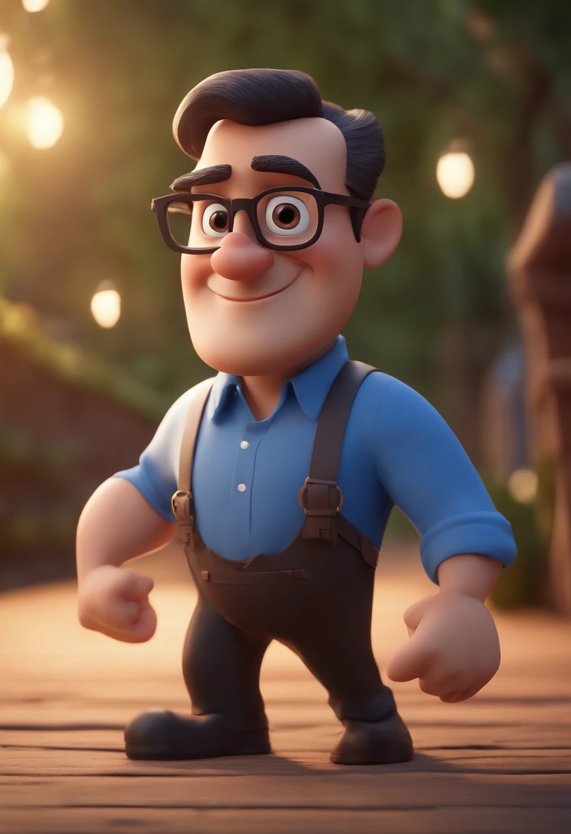 Cartoon character of a man with black glasses and a blue shirt, animation character, Caractere estilizado, animation style rendering, 3D estilizado, Arnold Maya render, 3 d render stylized, toon render keyshot, Personagem 3D, Personagem 3D, 3d rendering stylized, 3 d character render, personagem de desenho animado, Personagem de close up, Pose de personagem,  (Estilo Pixar) (master part:1.2) (Bokeh) (best quality) (pele detalhada) (textura detalhada) (8k) (argila) (Cinematic lighting) (foco nítido